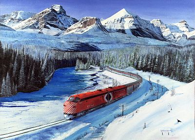 горы, зима, снег, поезда, железнодорожные пути, транспортные средства - случайные обои для рабочего стола