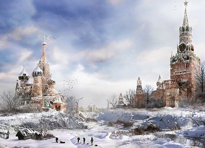снег, постапокалиптический, Москва, произведение искусства, метро 2033, Кремль - копия обоев рабочего стола