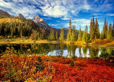 вода, горы, облака, пейзажи, природа, деревья, осень, озера, отражения - случайные обои для рабочего стола