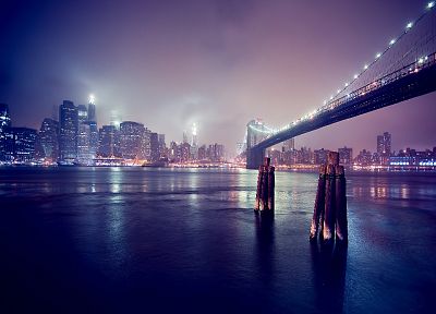 пейзажи, города, ночь, мосты, здания, Бруклинский мост - случайные обои для рабочего стола