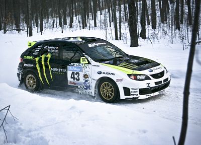 снег, деревья, автомобили, ралли, Subaru Impreza WRC, гоночный - случайные обои для рабочего стола