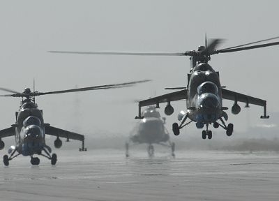 самолет, военный, вертолеты, задние, транспортные средства, Ми- 24, взлет - обои на рабочий стол