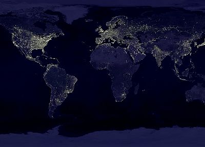 ночь, Worldmap, континенты, океаны - обои на рабочий стол
