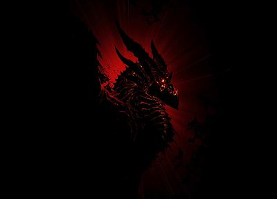 видеоигры, крылья, черный цвет, красный цвет, драконы, Мир Warcraft, рожки, Смертокрыл, монохромный, произведение искусства, Мир Warcraft: Cataclysm - случайные обои для рабочего стола