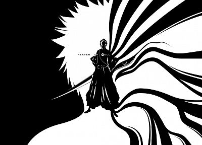 черно-белое изображение, Отбеливатель, Куросаки Ичиго, ад, небеса, Полые Ичиго - случайные обои для рабочего стола