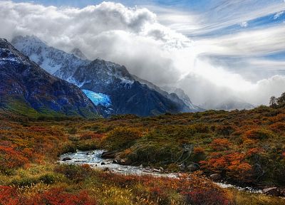 горы, облака, природа, долины, Аргентина, потоки, Анды - оригинальные обои рабочего стола