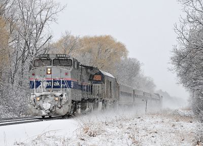 снег, поезда, железнодорожные пути, локомотивы, Amtrak - обои на рабочий стол