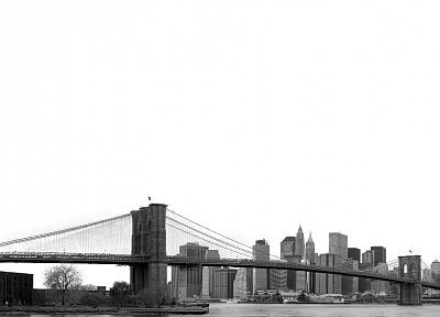 города, архитектура, мосты, здания, Бруклинский мост, Нью-Йорк, оттенки серого, монохромный - обои на рабочий стол