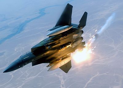 самолет, военный, транспортные средства, вспышки, F-15 Eagle - случайные обои для рабочего стола