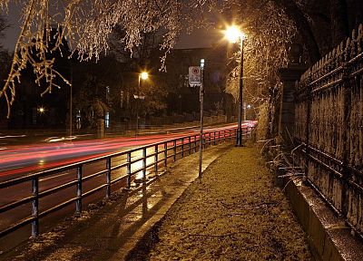 ночь, пути, фонари, дороги, улица - случайные обои для рабочего стола