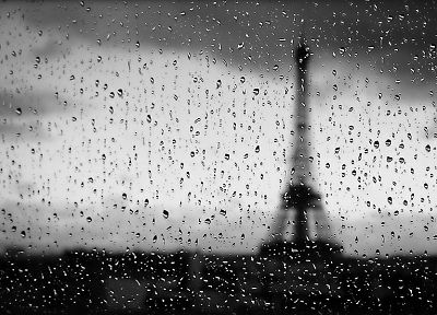 Эйфелева башня, дождь, стекло, влажный, конденсация, глубина резкости, дождь на стекле - случайные обои для рабочего стола