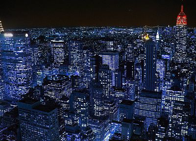 города, ночь, огни, Нью-Йорк, живописный, небо - обои на рабочий стол