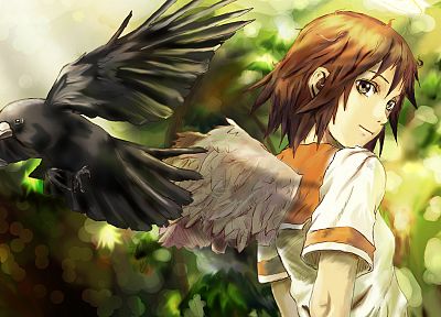 ангелы, крылья, Haibane Renmei, Ракка, школьная форма, аниме девушки, ореолы - оригинальные обои рабочего стола