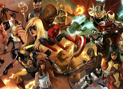 Железный Человек, Тор, Человек-паук, Капитан Америка, Мстители комиксы, Марвел комиксы, Красный Череп - копия обоев рабочего стола
