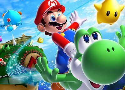 видеоигры, звезды, Марио, Йоши, Super Mario Galaxy игра, Wii - похожие обои для рабочего стола