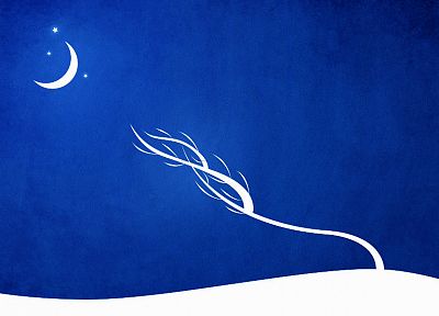 синий, деревья, белый, звезды, Луна, силуэты, векторные рисунки, ветер, S.T.A.L.K.E.R .: Зов Припяти, синий фон - оригинальные обои рабочего стола