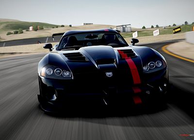 видеоигры, черный цвет, автомобили, увернуться, транспортные средства, Dodge Viper, Dodge Viper SRT - 10, вид спереди, Dodge Viper SRT - 10 ACR, Forza Motorsport 4 - случайные обои для рабочего стола