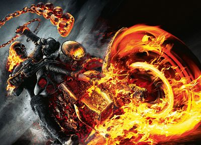 черепа, кино, огонь, Ghost Rider, легенда, скелеты, мотоциклы, сжигать - обои на рабочий стол
