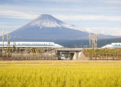Япония, Гора Фудзи, поезда, Синкансэн - обои на рабочий стол