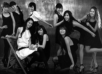 девушки, Girls Generation SNSD (Сонёсидэ), знаменитости, высокие каблуки, оттенки серого, монохромный, K-Pop - оригинальные обои рабочего стола