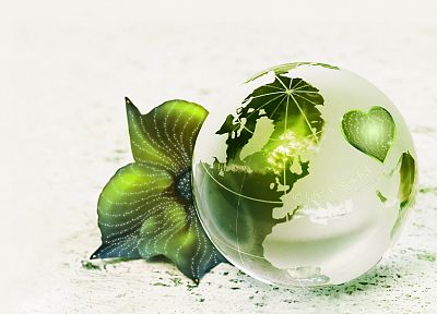зеленый, лист, Земля, глобусы, белый фон - обои на рабочий стол