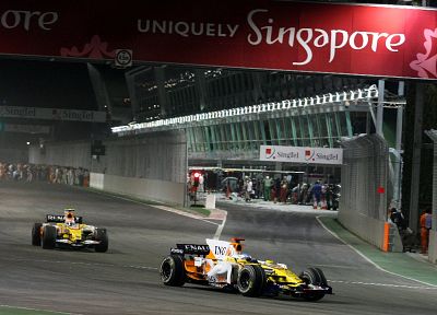 автомобили, Сингапур, Формула 1, Renault, гоночные автомобили - оригинальные обои рабочего стола
