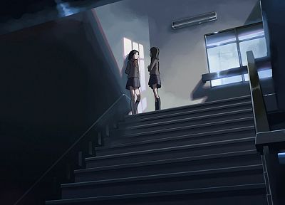 школа, лестницы, Макото Синкай, 5 сантиметров в секунду - случайные обои для рабочего стола