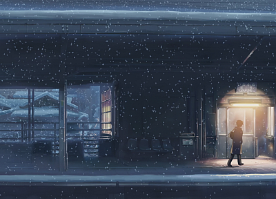 снег, поезда, Макото Синкай, вокзалы, 5 сантиметров в секунду, произведение искусства - похожие обои для рабочего стола