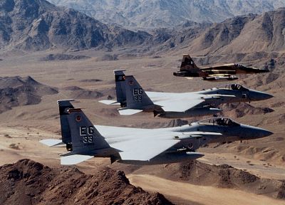 самолет, военный, пустыня, самолеты, F-15 Eagle, F - 5 Freedom Fighter - обои на рабочий стол
