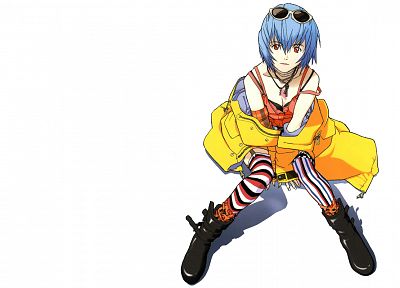 очки, Ayanami Rei, Neon Genesis Evangelion (Евангелион), синие волосы, красные глаза, короткие волосы, аниме девушки, белый фон - обои на рабочий стол