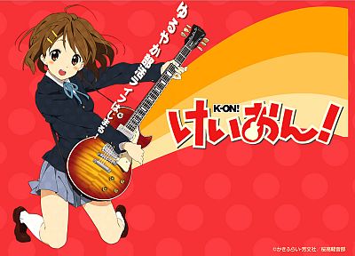 K-ON! (Кэйон!), школьная форма, Hirasawa Юи, гитары, аниме, гольфы - копия обоев рабочего стола