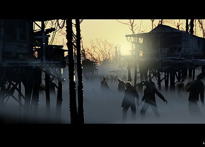 закат, зомби, туман, Left 4 Dead - копия обоев рабочего стола