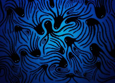 абстракции, осьминоги, произведение искусства, синий фон - обои на рабочий стол