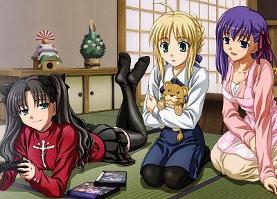 Fate/Stay Night (Судьба), Тосака Рин, Type-Moon, Сабля, Мато Сакура, аниме девушки, Fate series (Судьба) - обои на рабочий стол