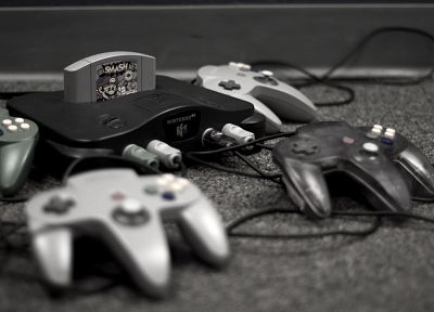 Нинтендо, ковер, Super Smash Bros, монохромный, геймпад, контроллеры, Nintendo 64 - обои на рабочий стол