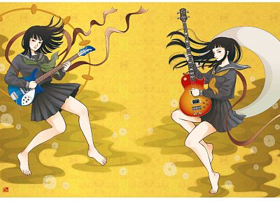 бас-гитары, инструменты, гитары, электрогитары, аниме девушки - случайные обои для рабочего стола