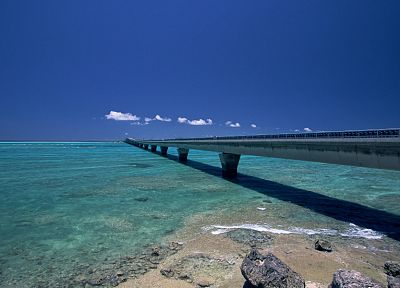 вода, горизонты, скалы, мосты, Окинава, голубое небо, море, пляжи - обои на рабочий стол