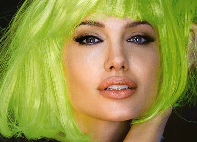 Анджелина Джоли, зеленые волосы, лица - копия обоев рабочего стола