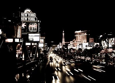 черно-белое изображение, черный цвет, города, улицы, белый, автомобили, Лас-Вегас, городской, здания - оригинальные обои рабочего стола