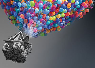 Pixar, художественный, многоцветный, дома, Вверх ( фильм ), воздушные шары, выборочная раскраска, небо - случайные обои для рабочего стола