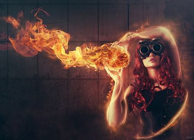 девушки, огонь, огонь, цифровое искусство, Анна, фотомонтаж, Roderique Arisiaman ака Dracorubio, танец огня, огненный шар, сжигание - случайные обои для рабочего стола