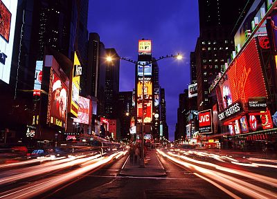 города, улицы, здания, Нью-Йорк, Таймс-сквер, длительной экспозиции, города - обои на рабочий стол