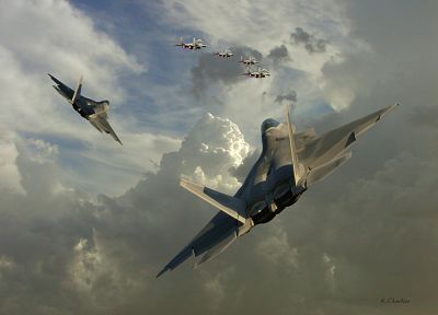 самолет, F-22 Raptor, МИГ - 29 Fulcrum - похожие обои для рабочего стола
