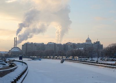 зима, снег, города, здания, реки - случайные обои для рабочего стола