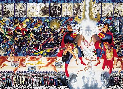 Зеленый Фонарь, Бэтмен, DC Comics, супермен, Supergirl, вспышка, Капитан Марвел, Алекс Росс, марсианин, Hawkman, Вспышка ( супергерой ), Джордж Перес, Кризис на бесконечных Землях, Wonder Woman - похожие обои для рабочего стола