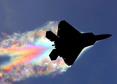 самолет, военный, радуга, F-22 Raptor, самолеты, инверсионных - случайные обои для рабочего стола