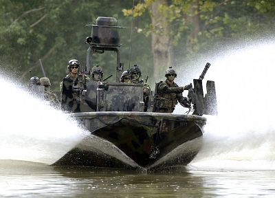 пистолеты, армия, военный, лодки, камуфляж, реки - похожие обои для рабочего стола