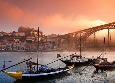 города, туман, мосты, Португалия, реки, Bing, Порту, Дору, пляжи - случайные обои для рабочего стола