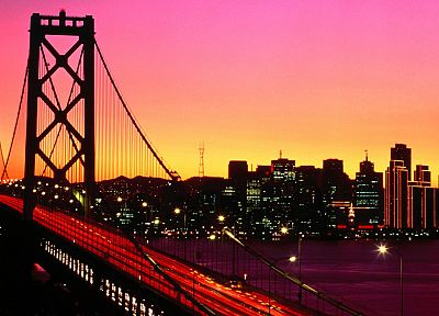закат, города, мосты, здания, Сан - Франциско, длительной экспозиции - случайные обои для рабочего стола