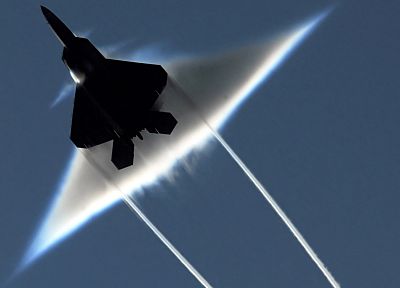самолет, военный, F-22 Raptor, инверсионных, Торможение звуковой барьер - случайные обои для рабочего стола